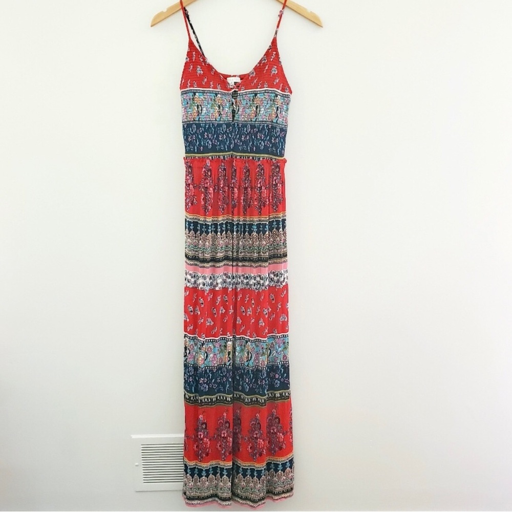 Patron of Peace Bohemian Multicolor Floral Smocked Maxi Dress (w-spag straps)